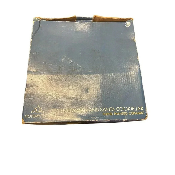 Holiday Time Snowman & Santa Cookie Jar Christmas Tree Hand Painted Ceramic NIB - Picture 3 of 4